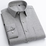 Men's 100% Cotton Casual Brushed Check Shirt Single Patch Pocket Long Sleeve Standard-fit Thick Button-down Collar Plaid Shirts