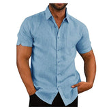 2020 Fashion Summer  Men Linen Shirts Short Sleeve Solid Comfortable Pure Cotton And Linen Casual Loose Holiday Shirts Tee Tops