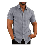 2020 Fashion Summer  Men Linen Shirts Short Sleeve Solid Comfortable Pure Cotton And Linen Casual Loose Holiday Shirts Tee Tops