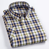 MACROSEA Men's Casual Striped Shirt Men's Summer Style Social Plaid Shirts High Quality 100% Cotton Short Sleeve Mens Shirts