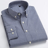 Men's Casual Long Sleeve Checkered Dress Shirts Standard-fit Comfortable Soft 100% Cotton Button-down Plaid Striped Tops Shirt