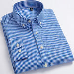 Men's Casual Long Sleeve Checkered Dress Shirts Standard-fit Comfortable Soft 100% Cotton Button-down Plaid Striped Tops Shirt