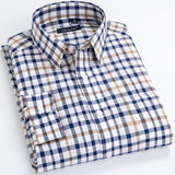 Men's Casual Long Sleeve Checkered Dress Shirts Standard-fit Comfortable Soft 100% Cotton Button-down Plaid Striped Tops Shirt