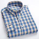 Men's Casual Long Sleeve Checkered Dress Shirts Standard-fit Comfortable Soft 100% Cotton Button-down Plaid Striped Tops Shirt