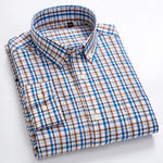 Men's Casual Long Sleeve Checkered Dress Shirts Standard-fit Comfortable Soft 100% Cotton Button-down Plaid Striped Tops Shirt