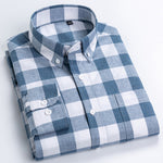 Men's Casual Long Sleeve Checkered Dress Shirts Standard-fit Comfortable Soft 100% Cotton Button-down Plaid Striped Tops Shirt