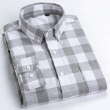 Men's Casual Long Sleeve Checkered Dress Shirts Standard-fit Comfortable Soft 100% Cotton Button-down Plaid Striped Tops Shirt