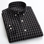 Men's Casual Long Sleeve Checkered Dress Shirts Standard-fit Comfortable Soft 100% Cotton Button-down Plaid Striped Tops Shirt