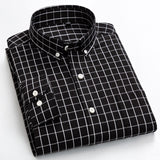 Men's Casual Long Sleeve Checkered Dress Shirts Standard-fit Comfortable Soft 100% Cotton Button-down Plaid Striped Tops Shirt