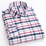 Men's Casual Long Sleeve Checkered Dress Shirts Standard-fit Comfortable Soft 100% Cotton Button-down Plaid Striped Tops Shirt