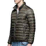 Men Simple Ultra-thin Light Winter Warm Zipper Stand Collar Down Jacket Coat