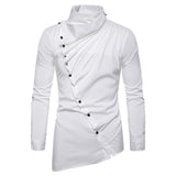 Men Long Sleeve Blouse Male Shirt Slim Fit Fashion Button Casual Men's Asymmetrical Slanting Door Stacking Solid Color Shirt