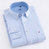 Men's Casual 100% Cotton Oxford Striped Shirt Single Patch Pocket Long Sleeve Standard-fit Comfortable Thick Button-down Shirts