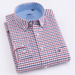 Men's Casual 100% Cotton Oxford Striped Shirt Single Patch Pocket Long Sleeve Standard-fit Comfortable Thick Button-down Shirts