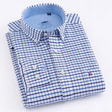 Men's Casual 100% Cotton Oxford Striped Shirt Single Patch Pocket Long Sleeve Standard-fit Comfortable Thick Button-down Shirts