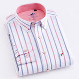 Men's Casual 100% Cotton Oxford Striped Shirt Single Patch Pocket Long Sleeve Standard-fit Comfortable Thick Button-down Shirts