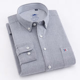 Men's Casual 100% Cotton Oxford Striped Shirt Single Patch Pocket Long Sleeve Standard-fit Comfortable Thick Button-down Shirts