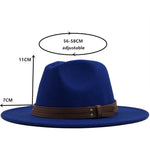 Women Men Wool Fedora Hat With Leather Ribbon Gentleman Elegant Lady Winter Autumn Wide Brim Jazz Church Panama Sombrero Cap XXL