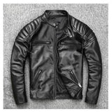 Envío gratis. Abrigo de cuero cálido estilo de moda para hombre, chaqueta de cuero vacuno de motorista, abrigo de cuero genuino negro. Hombre de talla grande Delgado, fresco