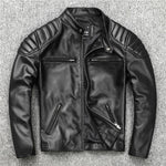 Envío gratis. Abrigo de cuero cálido estilo de moda para hombre, chaqueta de cuero vacuno de motorista, abrigo de cuero genuino negro. Hombre de talla grande Delgado, fresco