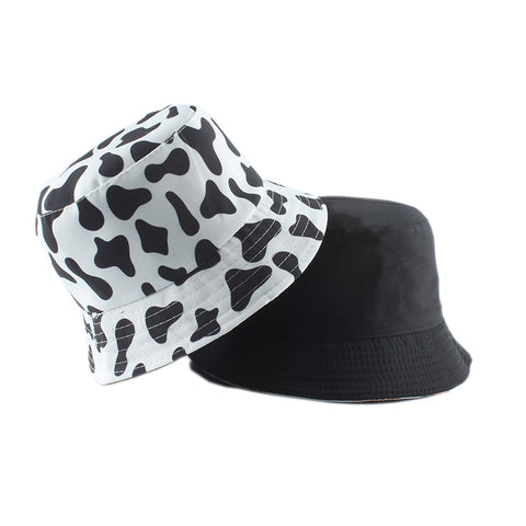 2020 New Fashion Reversible Black White Cow Print Bucket Hat Summer Sun Caps For Women Men Fisherman Hat