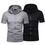 Mens Zip Up Hoodie Blouse Short Sleeve Hooded Zipper Sweatshirt Jacket Coat Tops