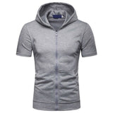 Mens Zip Up Hoodie Blouse Short Sleeve Hooded Zipper Sweatshirt Jacket Coat Tops